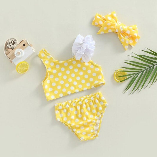 2 PC Girls Yellow Polka Dot Swimsuit - Shop Baby Boutiques 