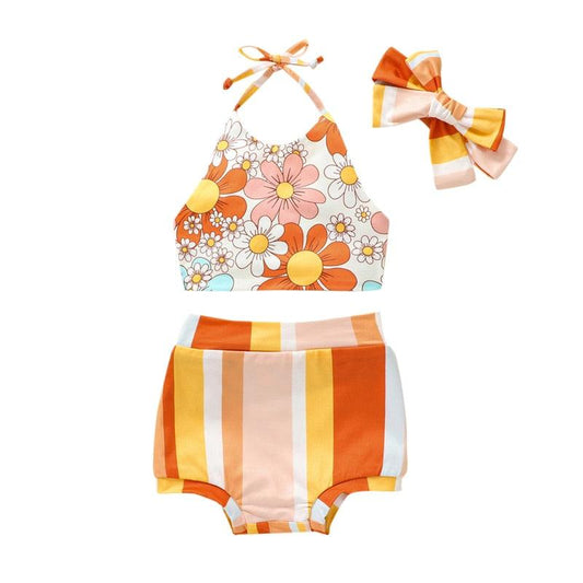 2PC Floral Swimsuit with Headband - Shop Baby Boutiques 