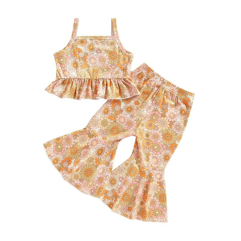 2PC Retro Daisy Print Outfit & Flared Pants - Shop Baby Boutiques 