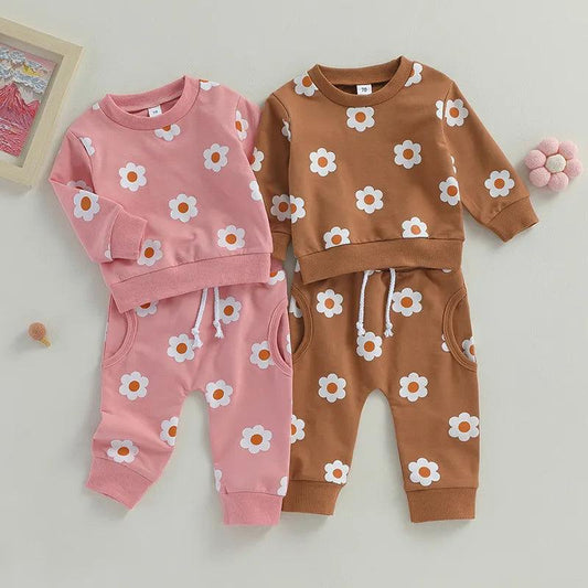 2Pcs Fall Flower Print Outfit - Shop Baby Boutiques 