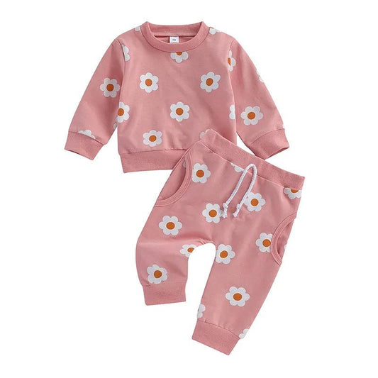 2Pcs Fall Flower Print Outfit - Shop Baby Boutiques 