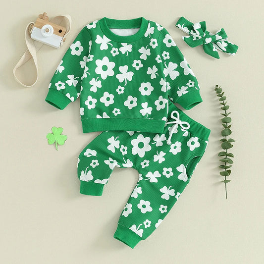Green Floral Shamrock Outfit for Baby & Toddler Girls