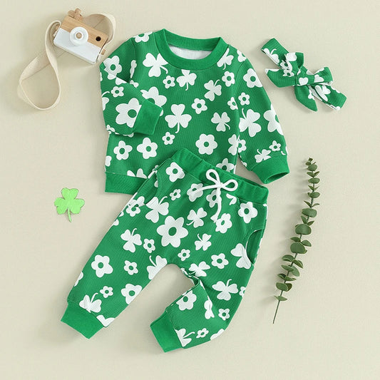 Green Floral Shamrock Outfit for Baby & Toddler Girls
