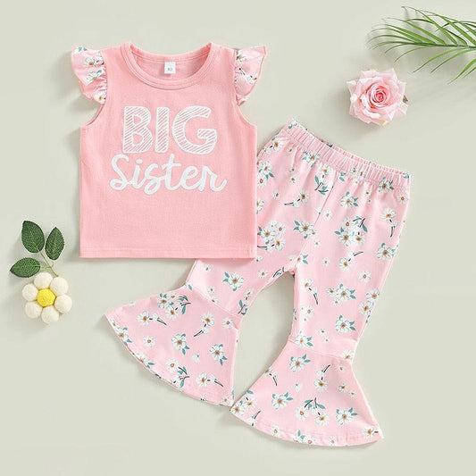 Big Sister Printed Shirt Top Pink Floral Pants-Shop Baby Boutiques