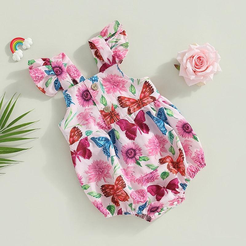 Butterfly Flower Print Romper - Shop Baby Boutiques 