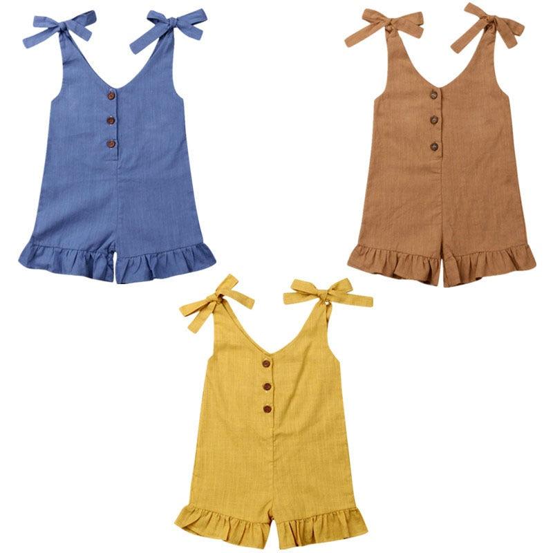 Cotton Linen Bow Jumpsuit Romper - Shop Baby Boutiques 