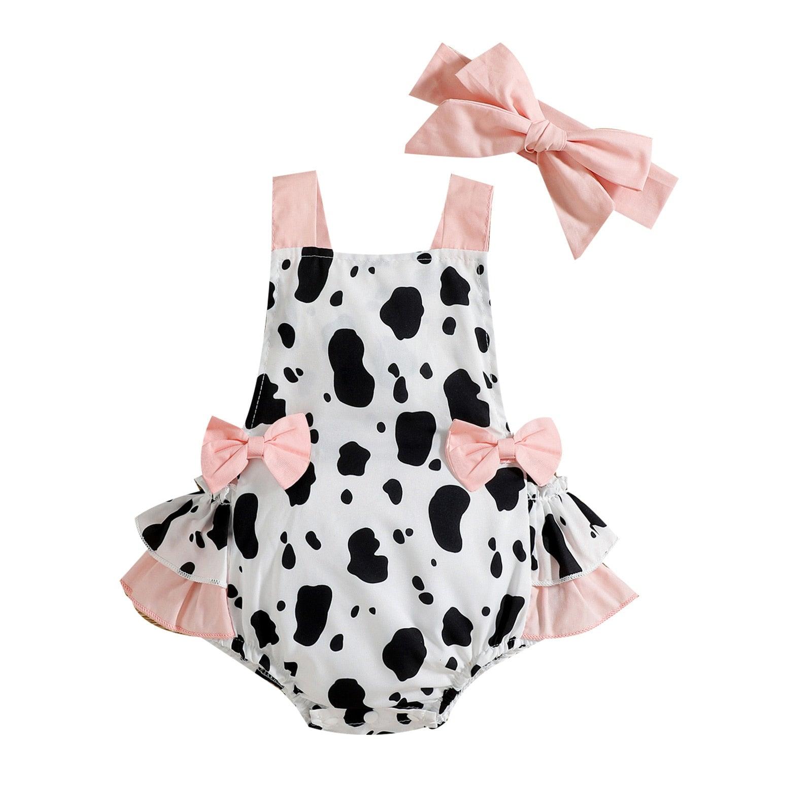 Cow Print Baby Romper and Headband - Shop Baby Boutiques 