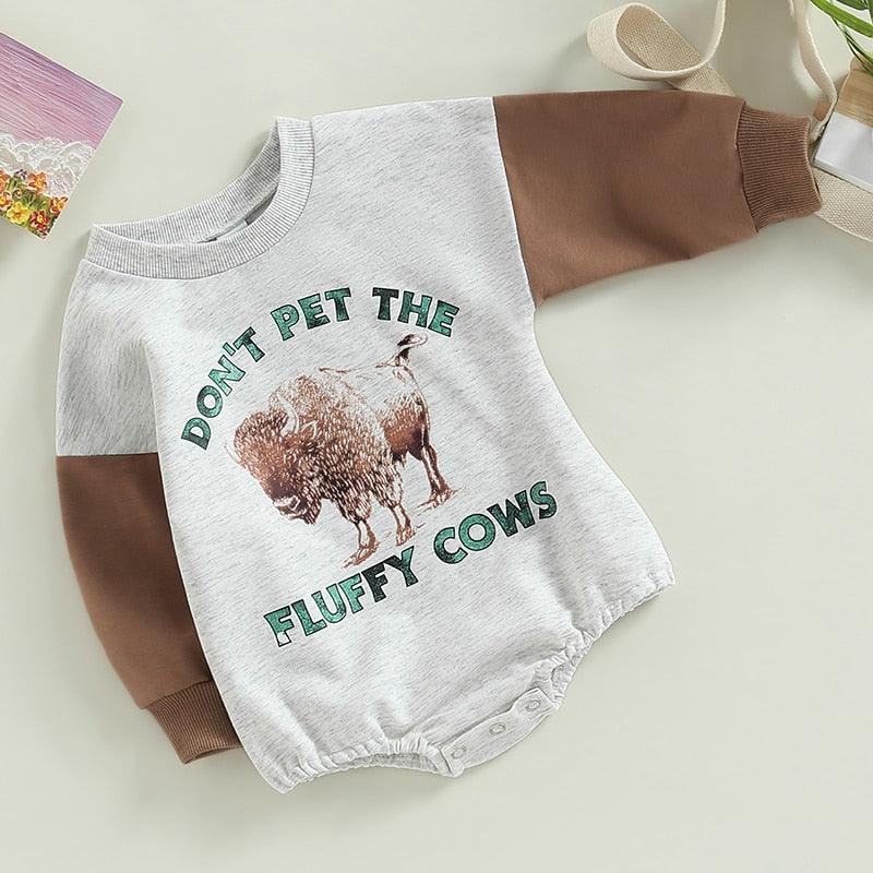 Don't Pet The Fluffy Cows Sweatshirt Romper-Shop Baby Boutiques