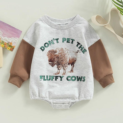 Don't Pet The Fluffy Cows Sweatshirt Romper-Shop Baby Boutiques