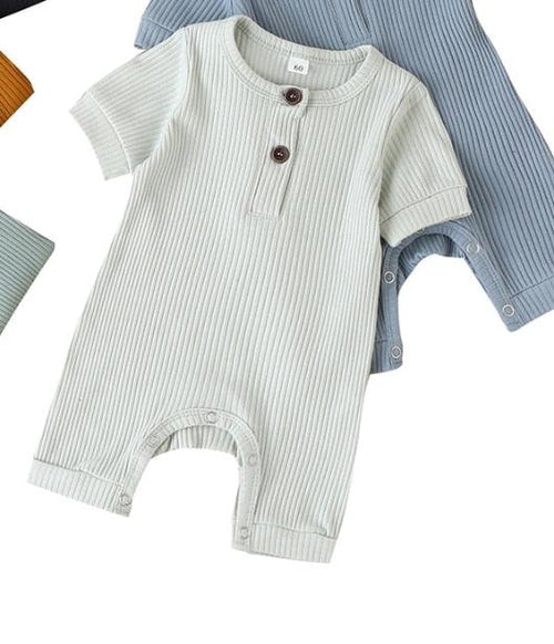 Dylan Ribbed Button Romper - Shop Baby Boutiques 