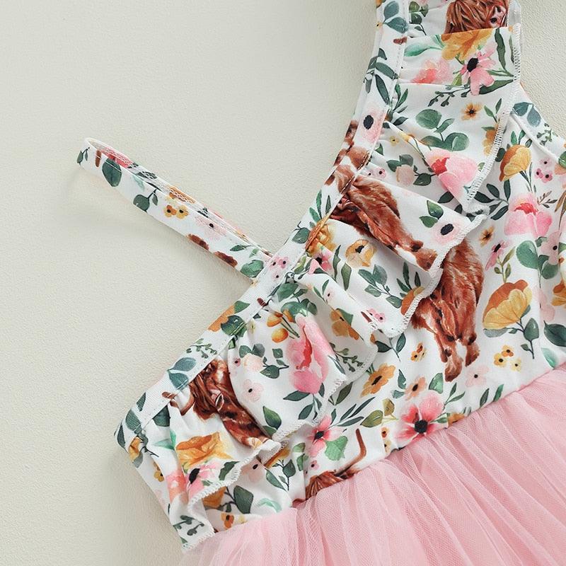Flower Cow Print Tulle Dress - Shop Baby Boutiques 