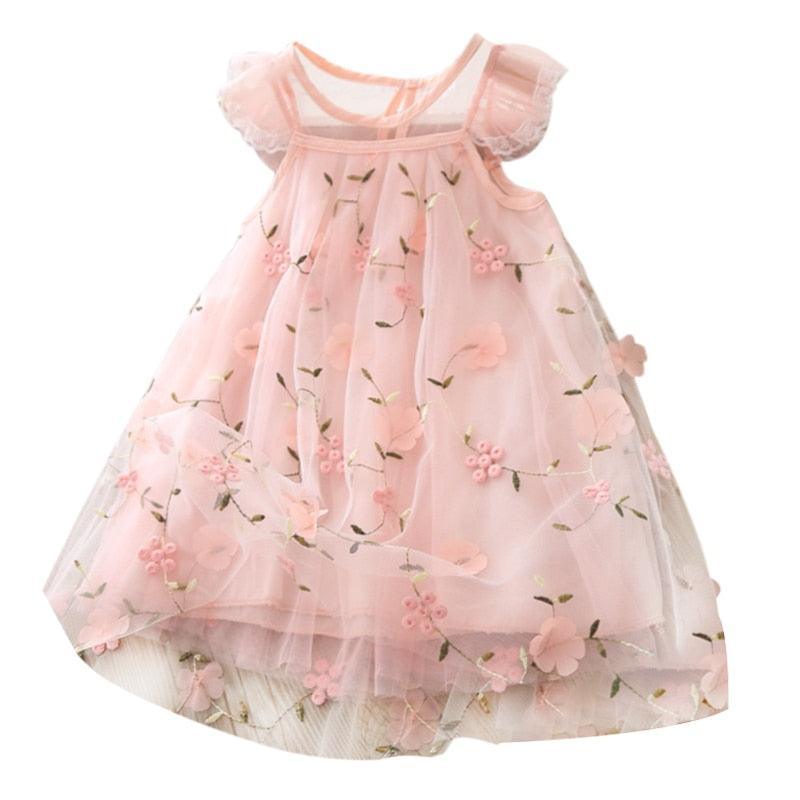 Flower Embroidered Tulle Dress - Shop Baby Boutiques 