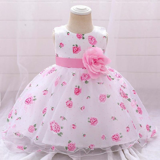 Flower Girl Roses Print Dress-Shop Baby Boutiques
