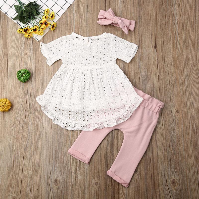 Layna Crochet Top With Pink Pants and Headband - Shop Baby Boutiques 