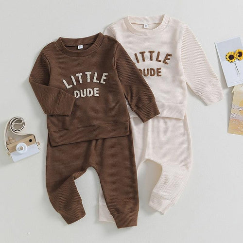 Little Dude Print Long Sleeve Pants set - Shop Baby Boutiques 