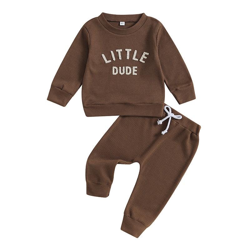 Little Dude Print Long Sleeve Pants set - Shop Baby Boutiques 