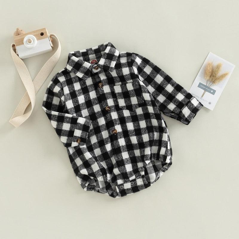 Long Sleeve Checkered Flannel Romper - Shop Baby Boutiques 