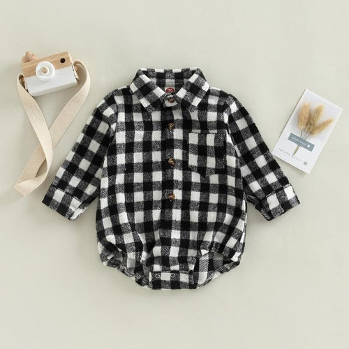 Long Sleeve Checkered Flannel Romper - Shop Baby Boutiques 