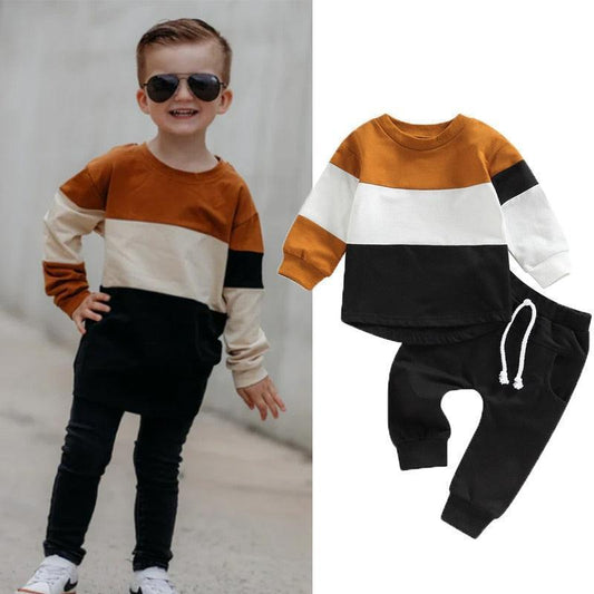 Long Sleeve Patchwork Sweatpants Outfit - Shop Baby Boutiques 