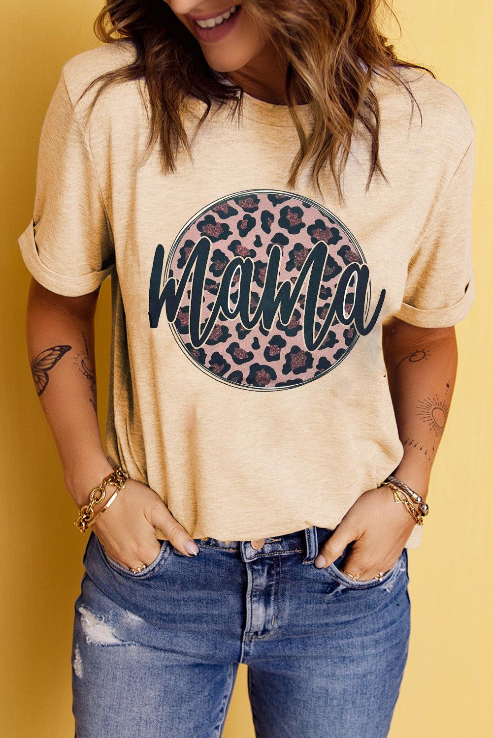 MAMA Leopard Graphic Round Neck Tee - Shop Baby Boutiques 