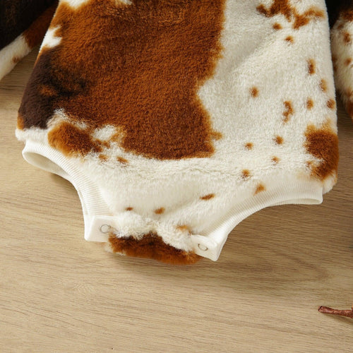 Plush Cow Print Romper - Shop Baby Boutiques 