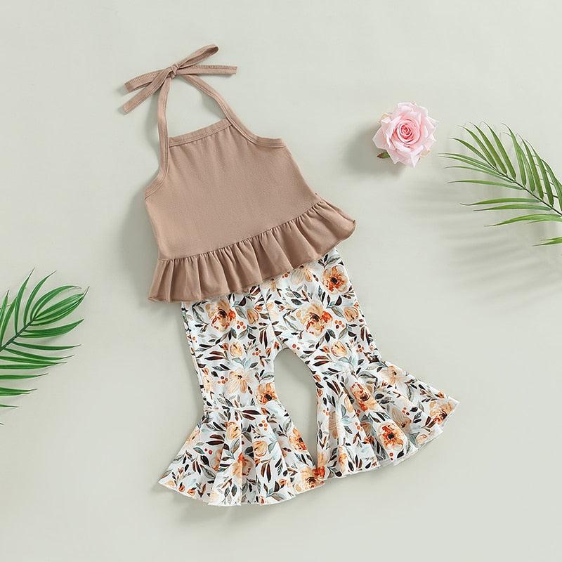 Retro Halter and Flower Print Bell Bottoms - Shop Baby Boutiques 