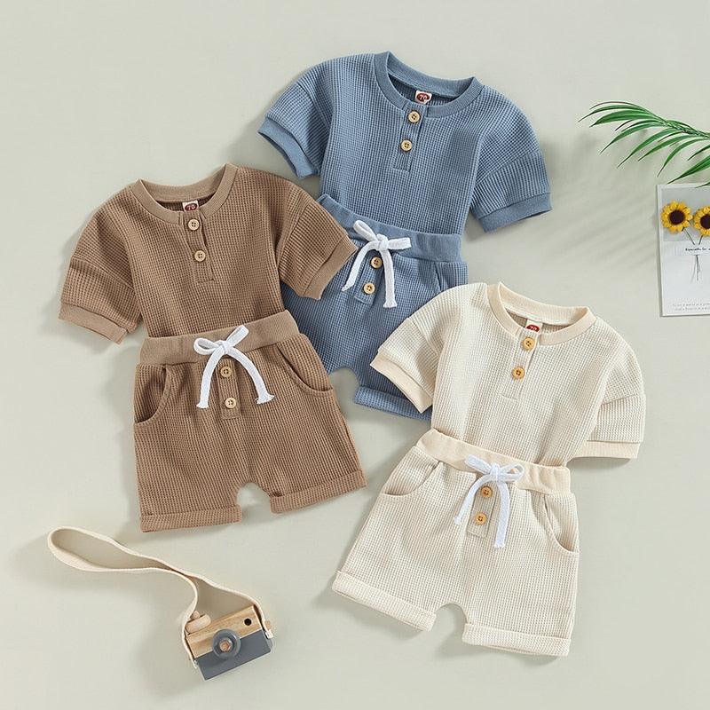 Short Sleeve Waffle Knit Shorts Set - Shop Baby Boutiques 
