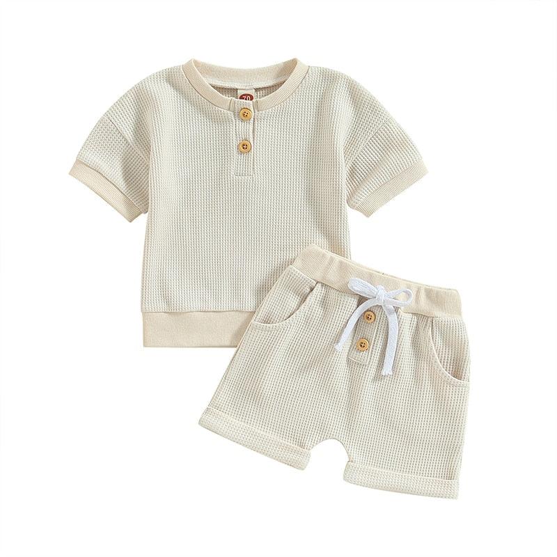 Short Sleeve Waffle Knit Shorts Set - Shop Baby Boutiques 