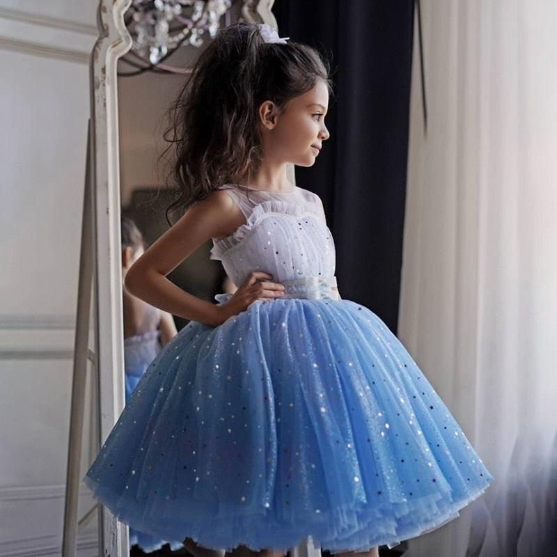 Sky Blue Star Sequin Princess Dress-Shop Baby Boutiques