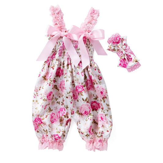 Sleeveless Satin Rose Romper Set - Shop Baby Boutiques 