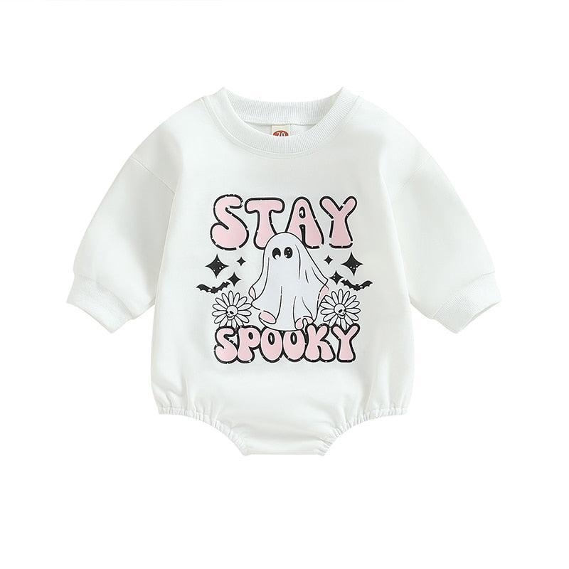 Stay Spooky Long Sleeve Ghost Romper - Shop Baby Boutiques 