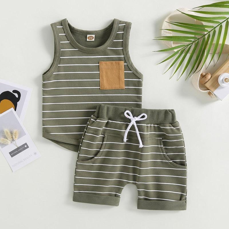 Striped Sleeveless Tank Tops & Shorts Set - Shop Baby Boutiques 