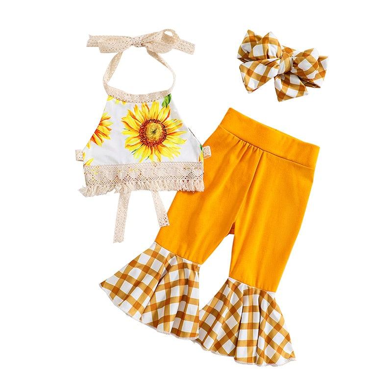 Sunflower Flared Pants Outfit - Shop Baby Boutiques 