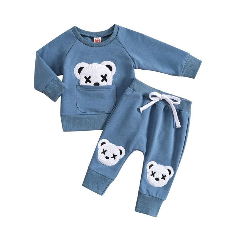 Toddler Boys 2PC Bear Embroidery Pant Set - Shop Baby Boutiques 