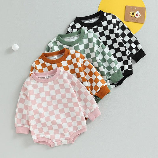 Checkerboard Sweatshirt Romper - Shop Baby Boutiques 